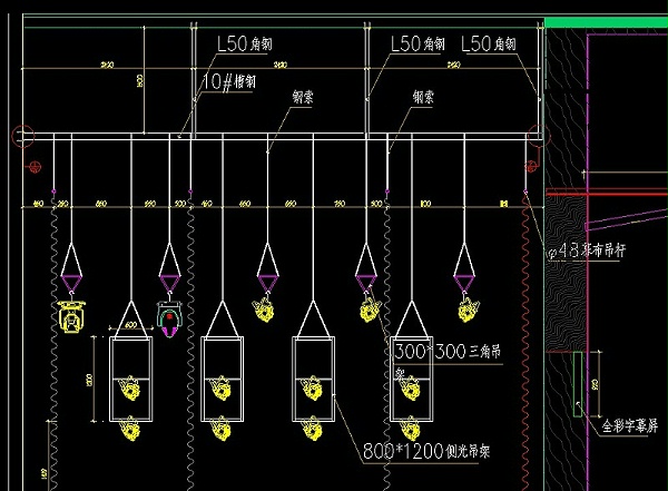 宴会厅灯光立面安装示意图