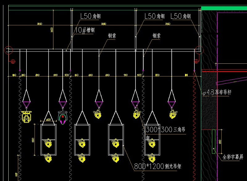 宴会厅灯光立面安装示意图